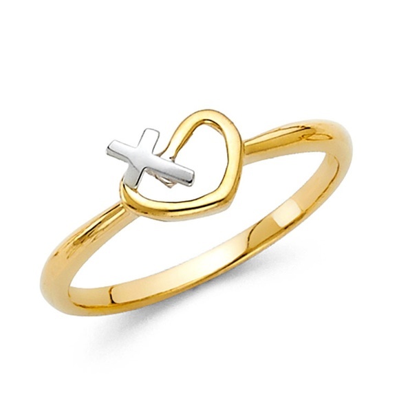 14k yellow gold Heart Cross Engagement Ring